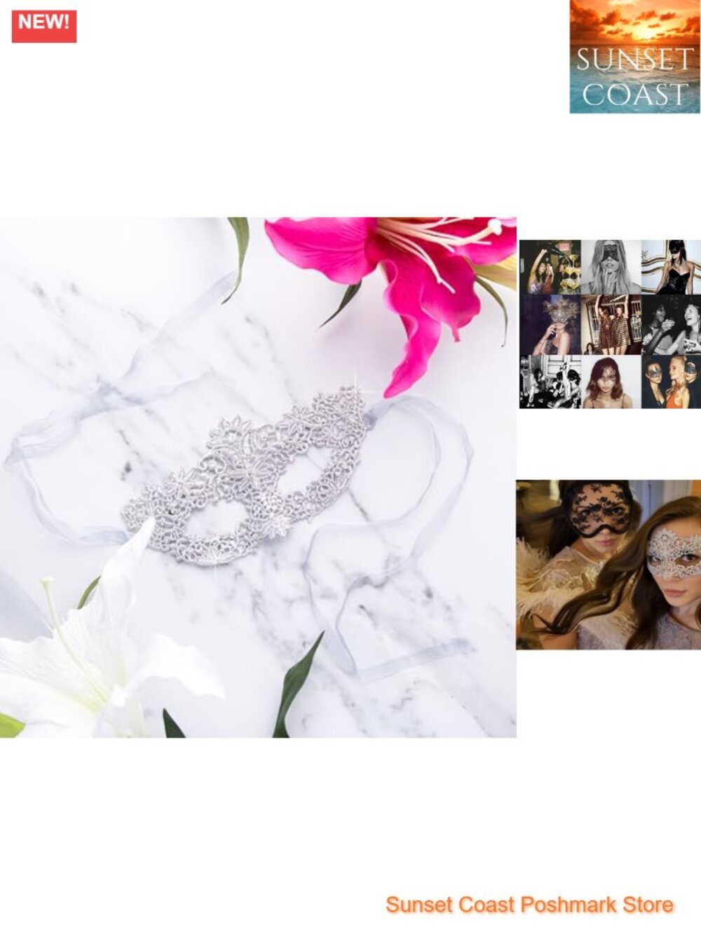 Lace Masquerade Mask One Size Adjustable Organza Ribbon Costume Ball Party